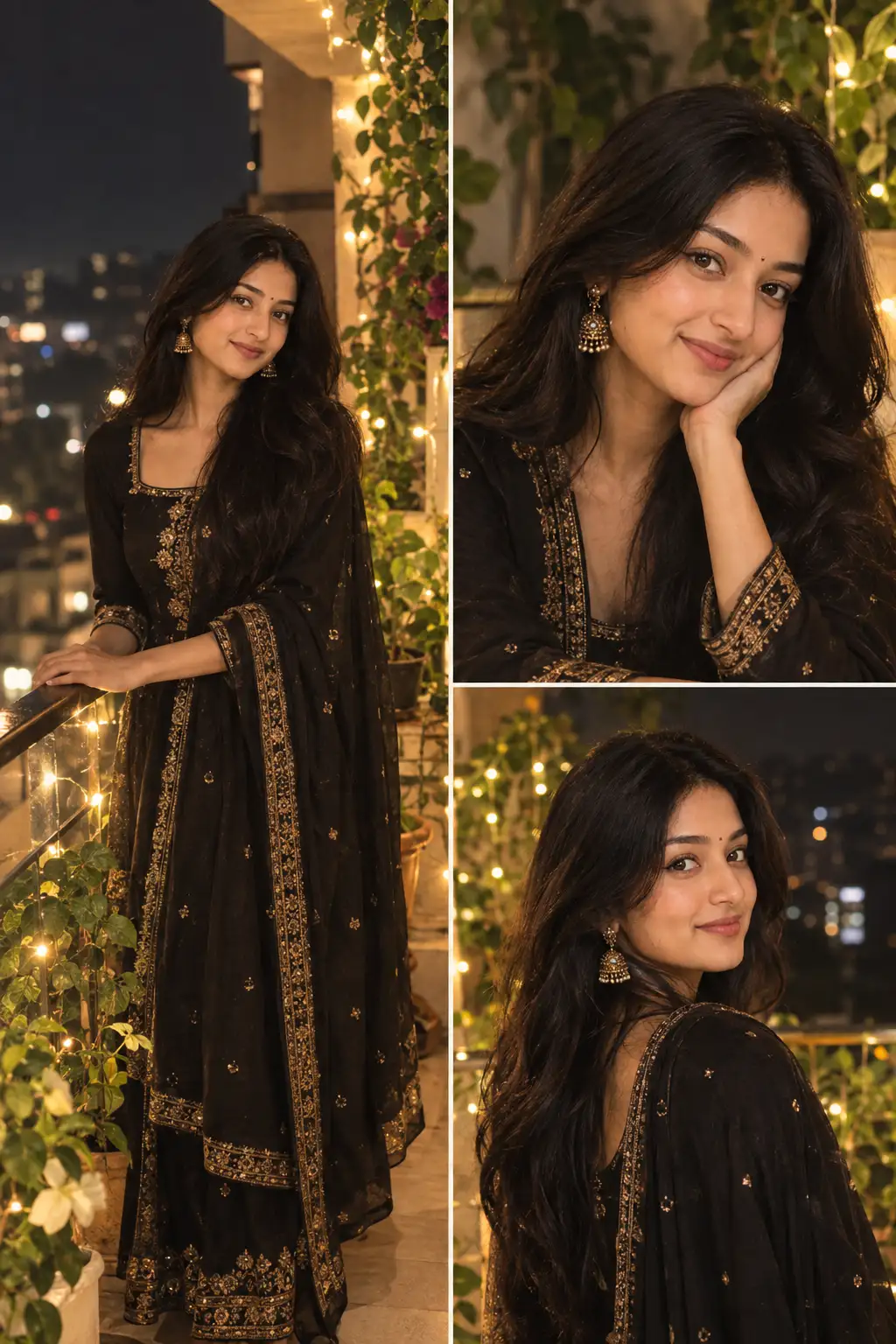 Midnight Balcony Elegance — 3-Panel Portrait — ChatGPT prompt | pineprompts.com