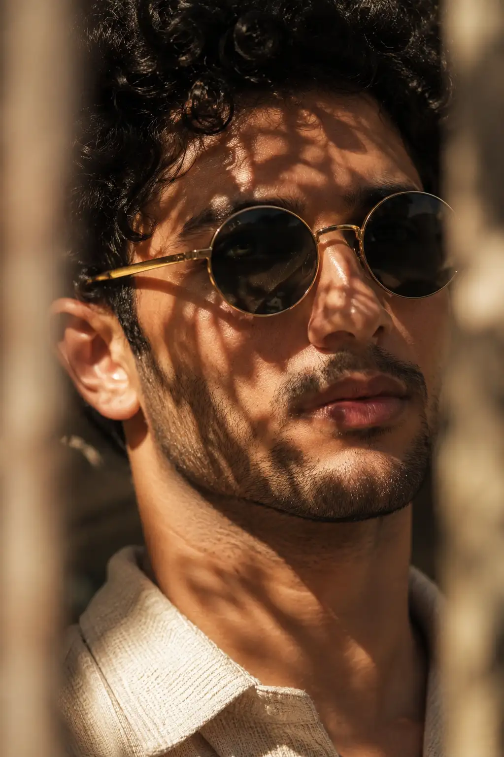 Dappled Shadows Portrait with Vintage Round Sunglasses — ChatGPT prompt | pineprompts.com
