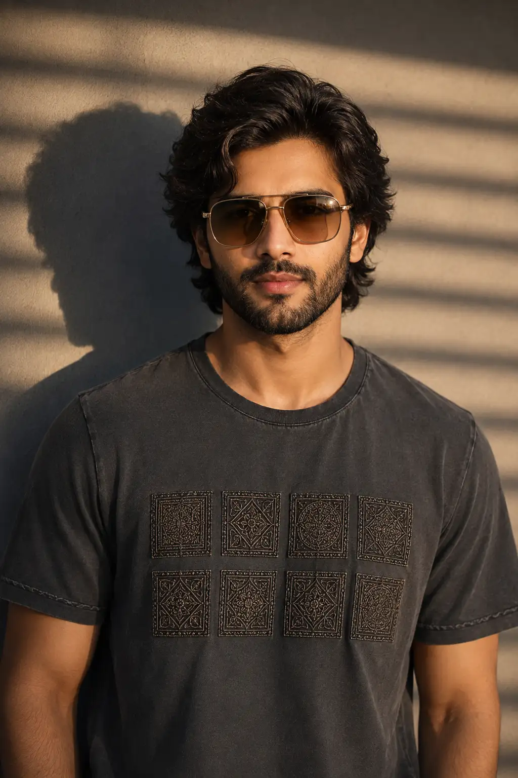 Fashion Portrait of a Handsome South Asian Man with Gold Aviators — ChatGPT prompt | pineprompts.com