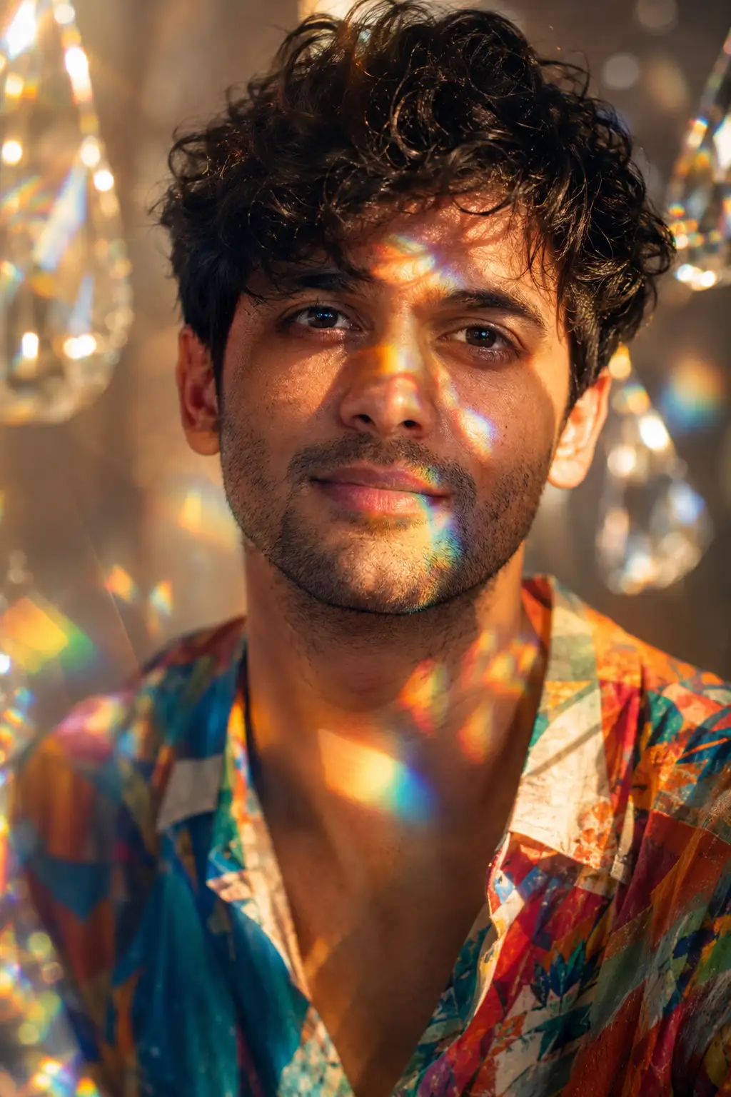 Cinematic Rainbow Prism Editorial Portrait