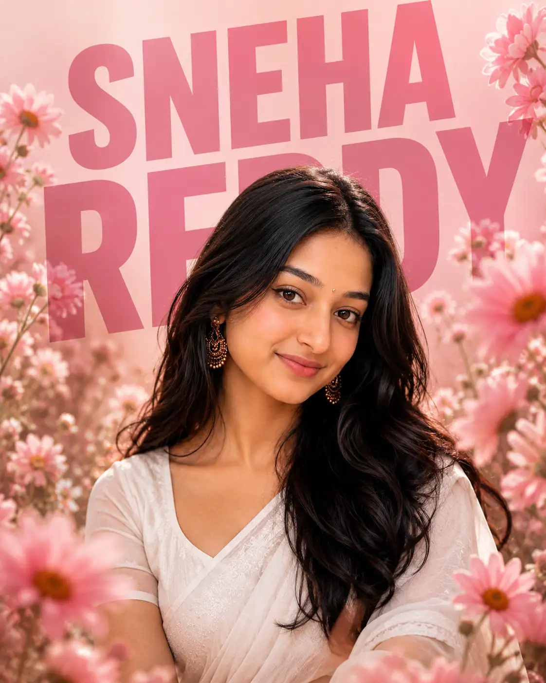 Dreamy Floral Editorial Portrait with Custom Name Background