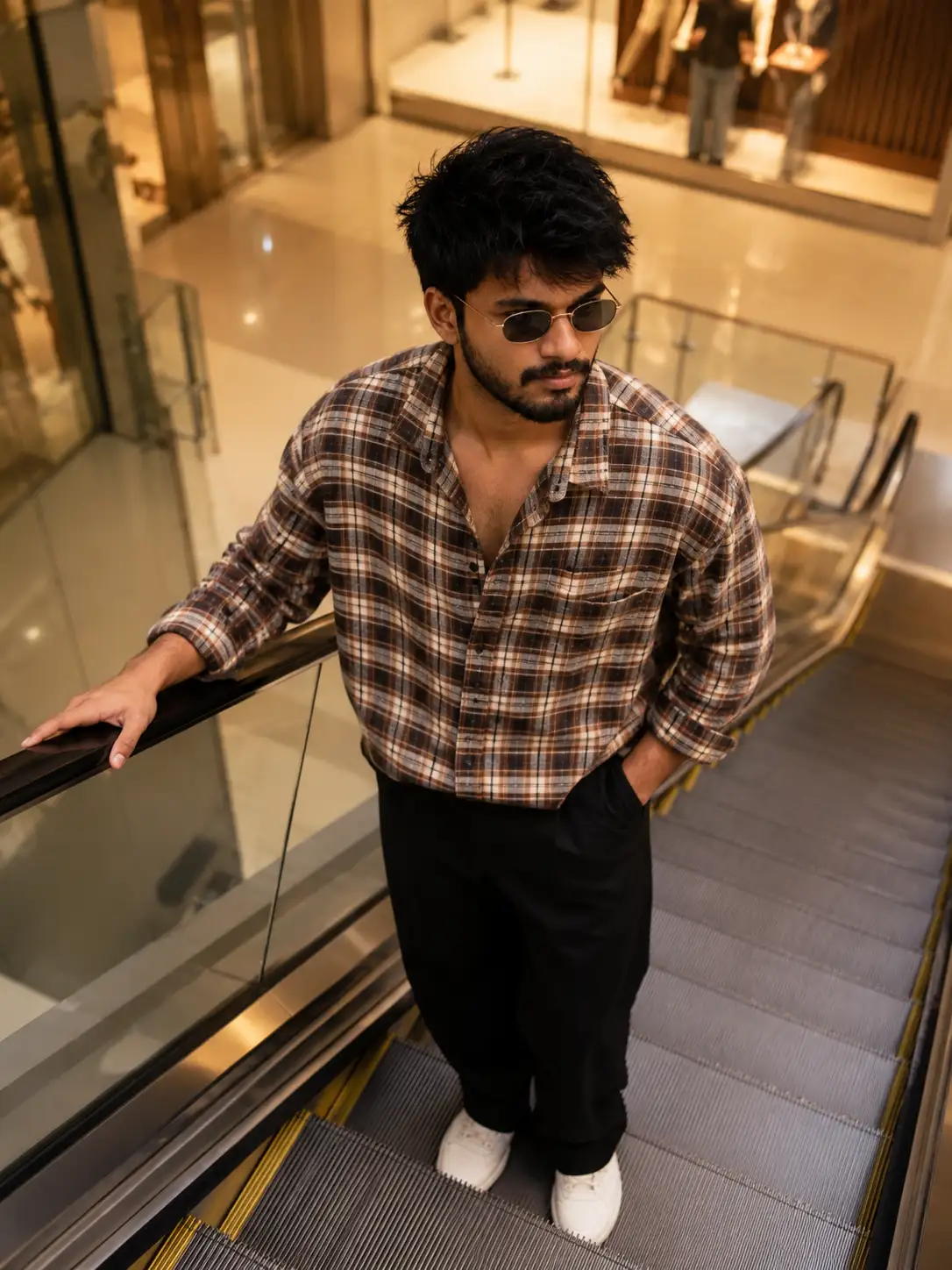 Luxury Mall Escalator Editorial Portrait — ChatGPT prompt | pineprompts.com