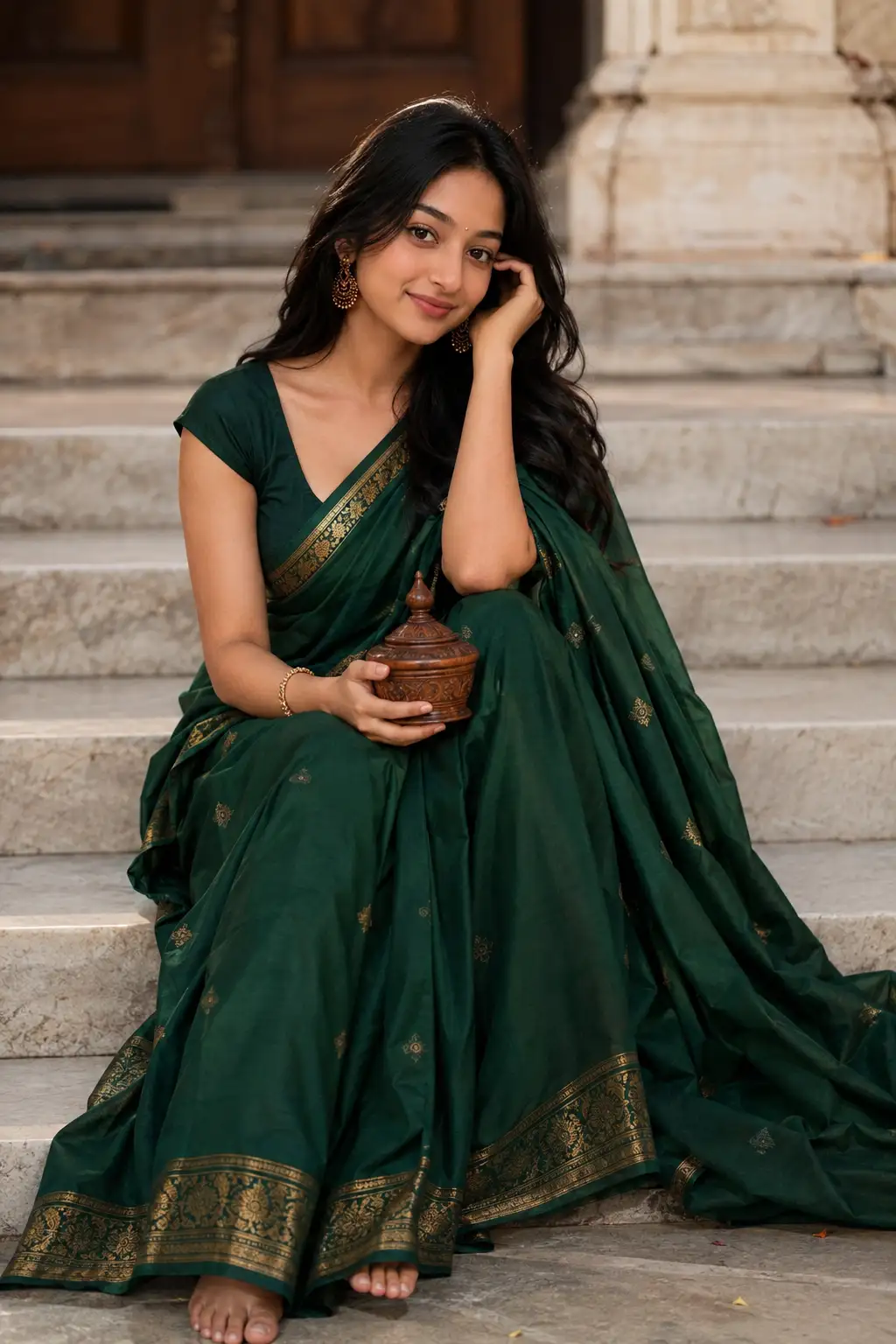 Heritage Green Saree Portrait — ChatGPT prompt | pineprompts.com