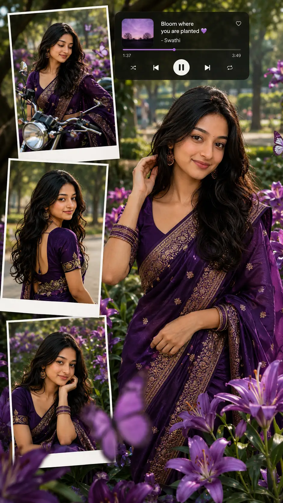 Royal Purple Garden — Cinematic Saree Portrait — ChatGPT prompt | pineprompts.com