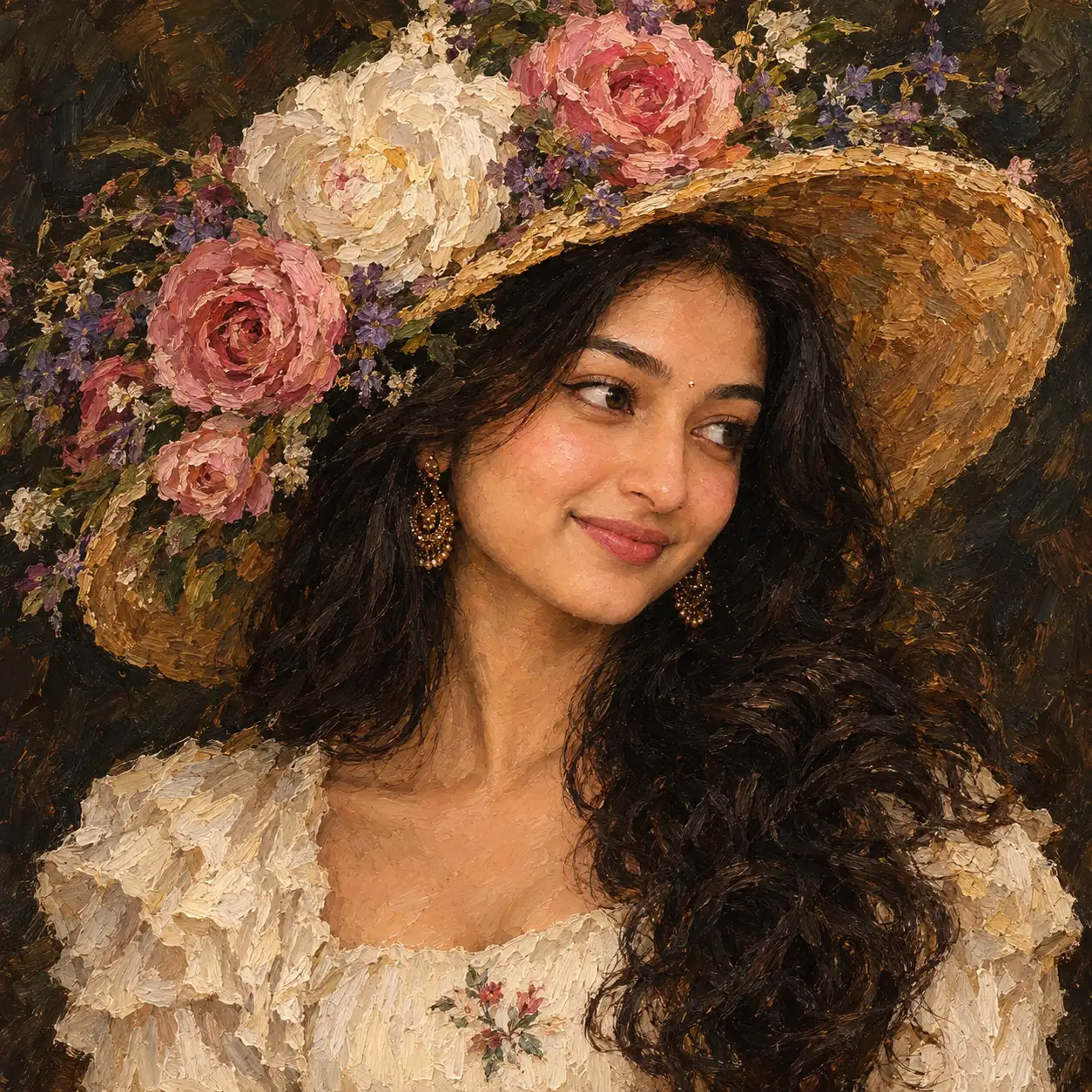 Romantic Classical Oil Painting Portrait with Floral Straw Hat — ChatGPT prompt | pineprompts.com