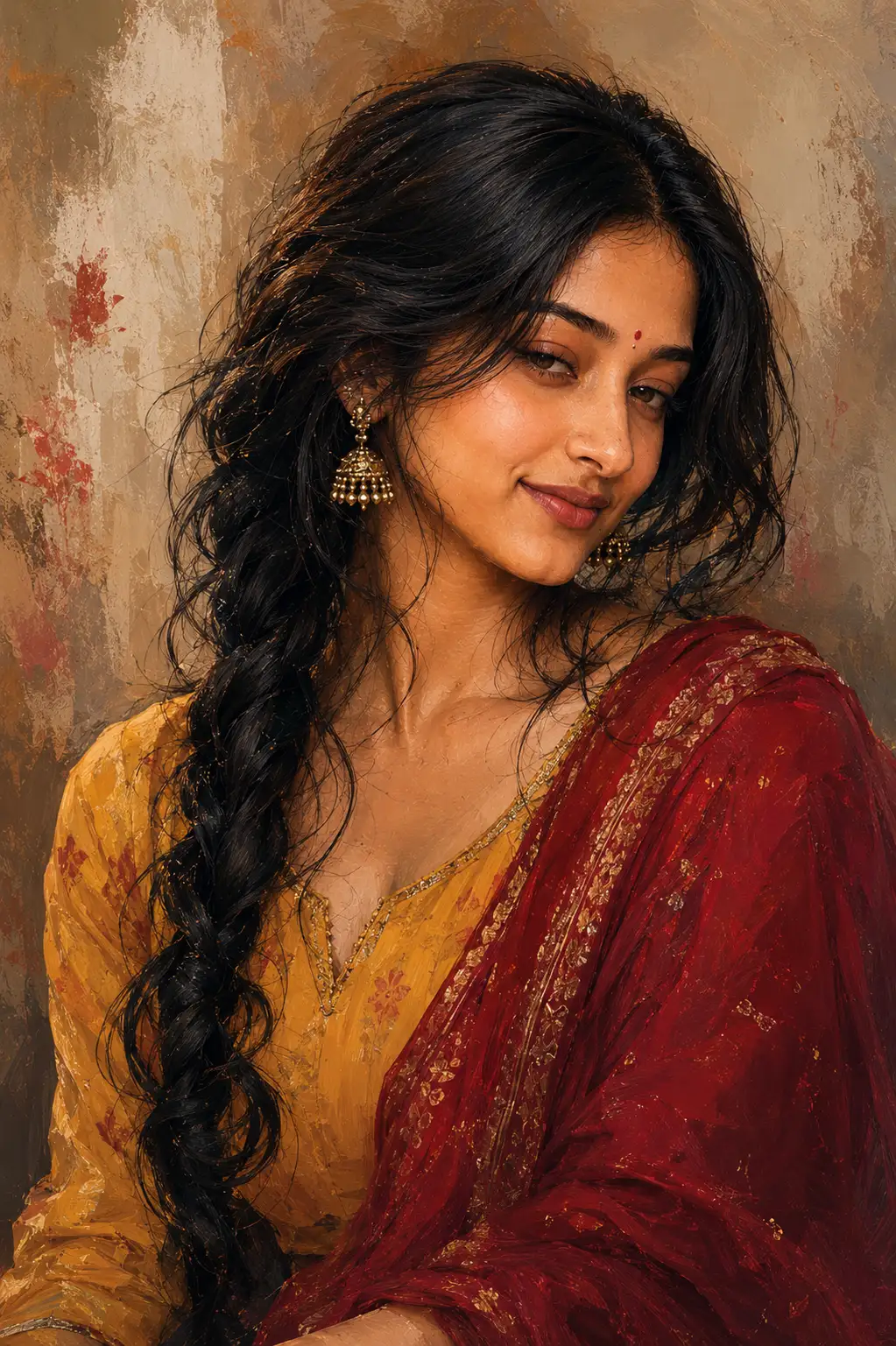 Mustard Yellow & Deep-Red Indian Editorial Portrait — ChatGPT prompt | pineprompts.com