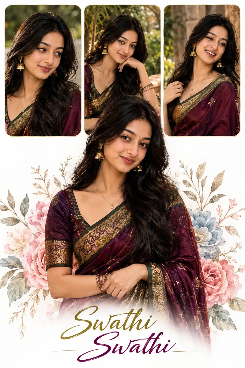 Elegant South Asian Traditional Saree Portrait Collage Poster — ChatGPT prompt | pineprompts.com