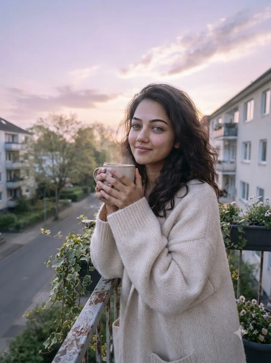 Balcony Selfie – Early Morning Coffee In Hand — ChatGPT prompt | pineprompts.com