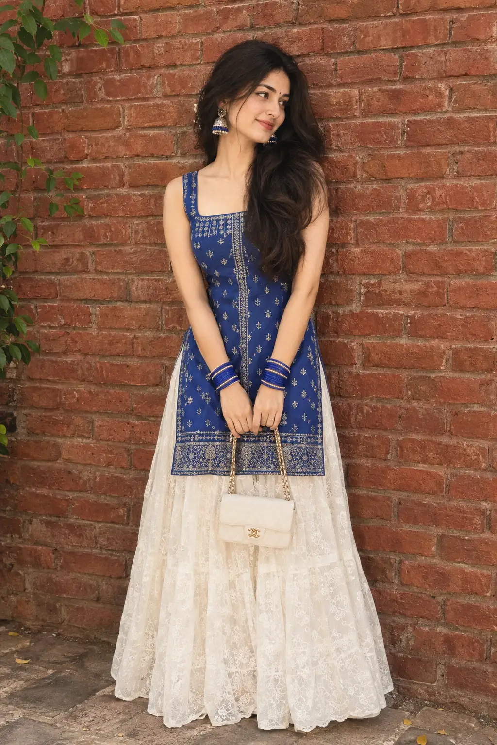 Royal Blue & Ivory Indo-Western Elegance — Cinematic Full-Body Portrait — ChatGPT prompt | pineprompts.com