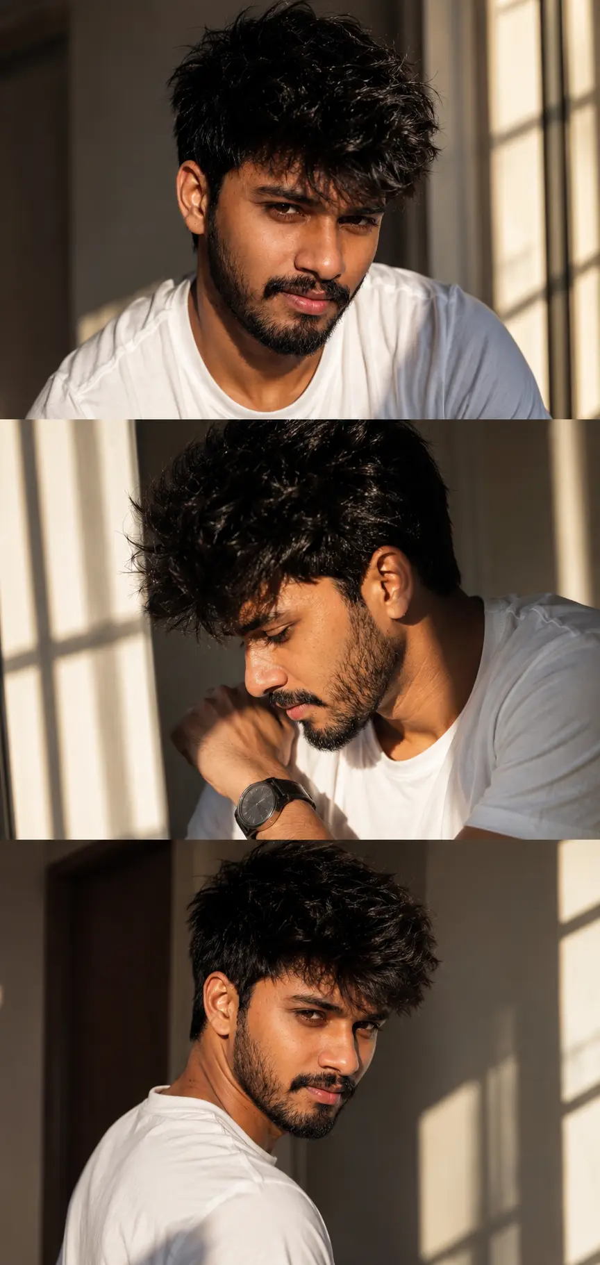 Cinematic Triptych Portrait with Exact Face Identity