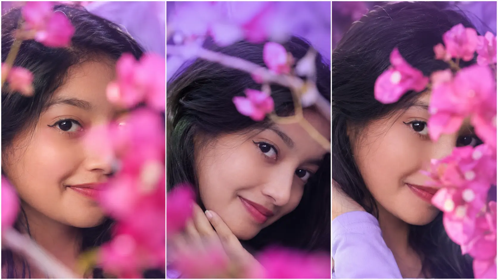 Dreamy Lavender Macro Portrait Collage with Pink Bougainvillea — ChatGPT prompt | pineprompts.com