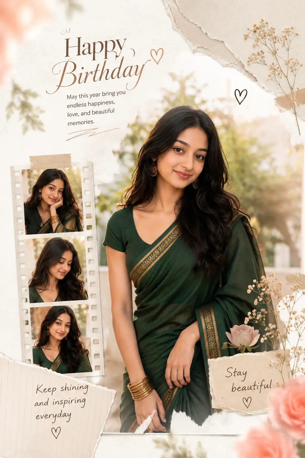 Elegant Scrapbook Style Happy Birthday Portrait Poster — ChatGPT prompt | pineprompts.com