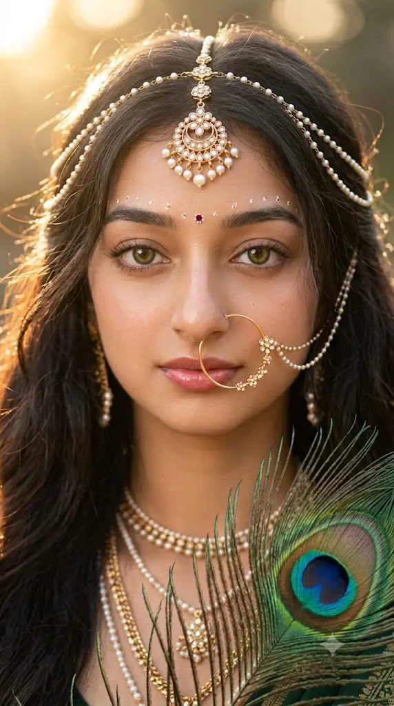 Golden Peacock Princess — Enchanted Indian Bridal Portrait — Gemini prompt | pineprompts.com