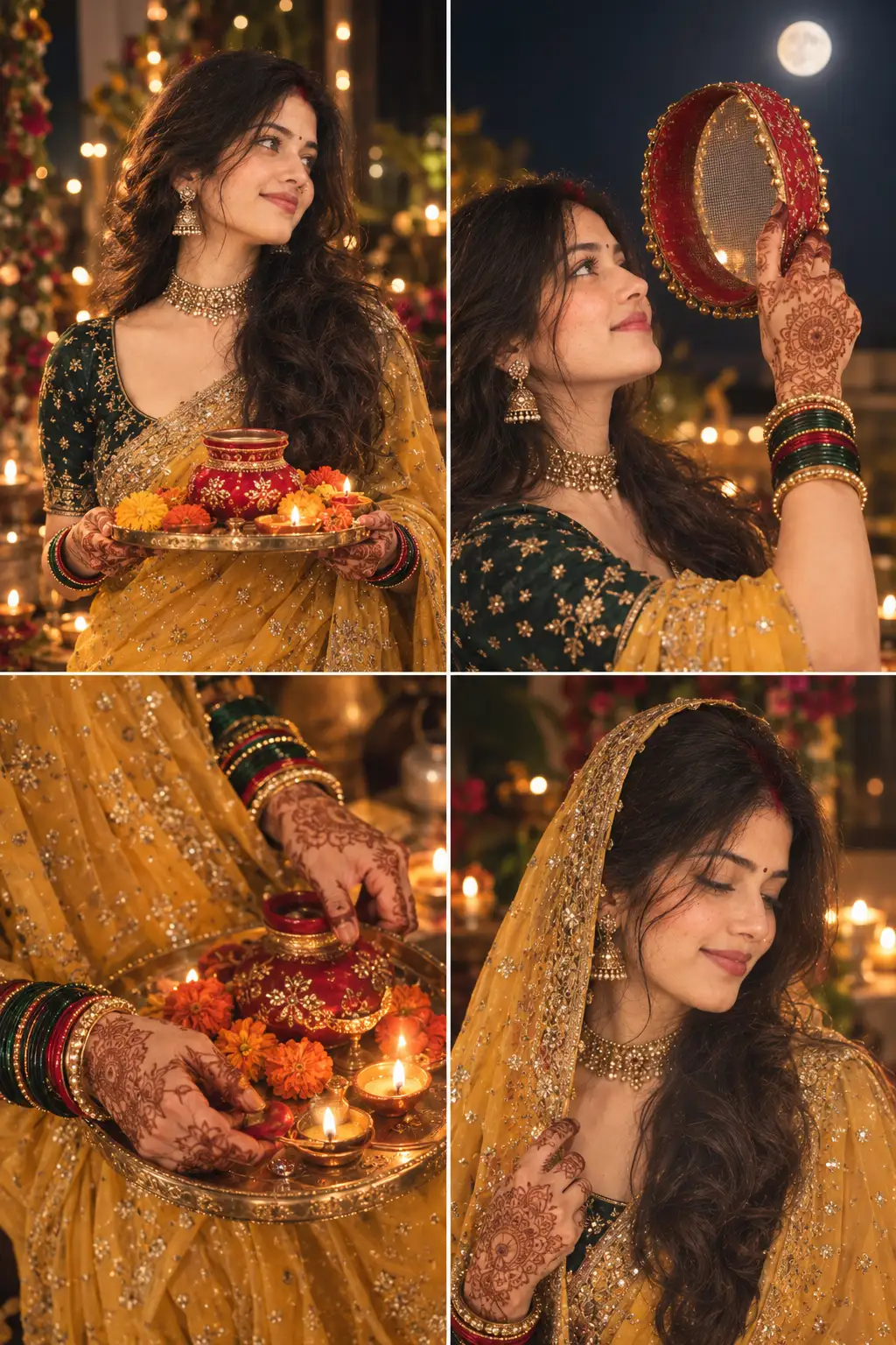Karwa Chauth Elegance – Golden Saree & Moonlit Romance — ChatGPT prompt | pineprompts.com