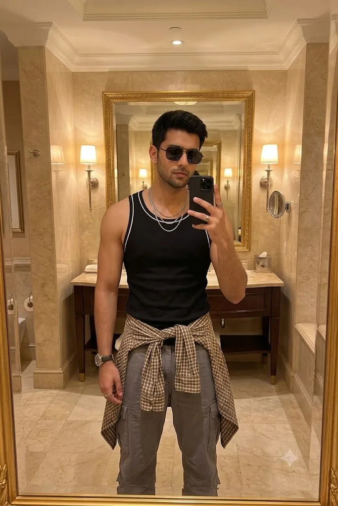 Luxury Mirror Selfie — Midnight Elegance — Gemini prompt | pineprompts.com