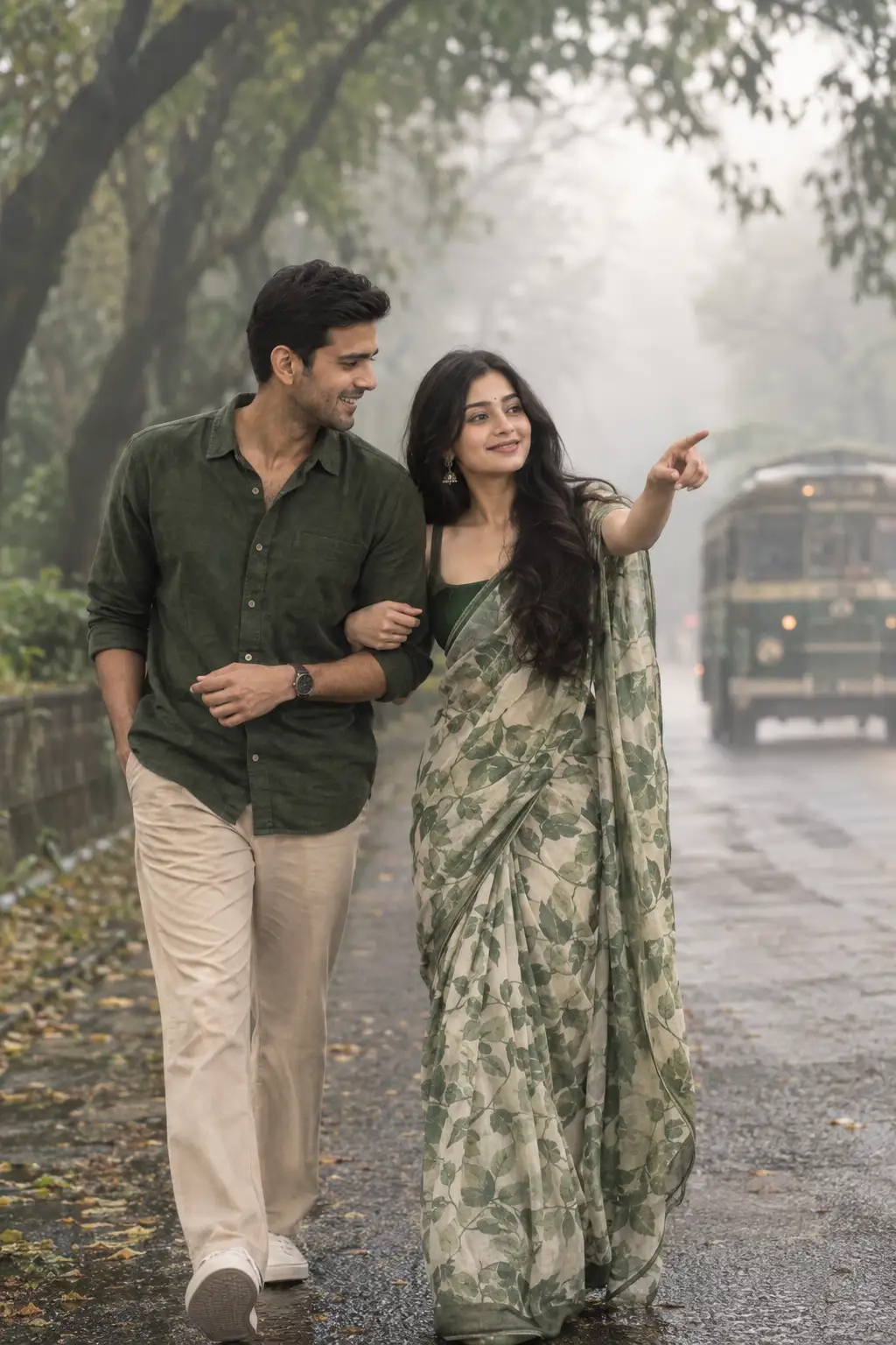 Monsoon Couple Walk — Cinematic Romantic Portrait — ChatGPT prompt | pineprompts.com