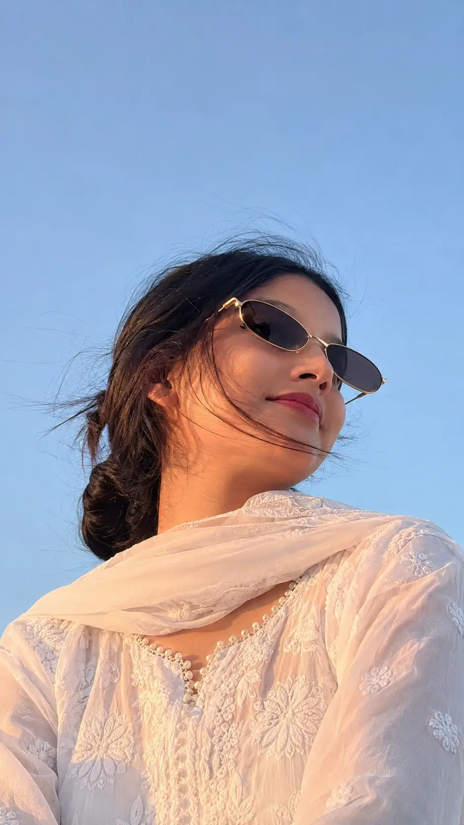 Portrait in White Chikankari with Vintage Sunglasses — ChatGPT prompt | pineprompts.com
