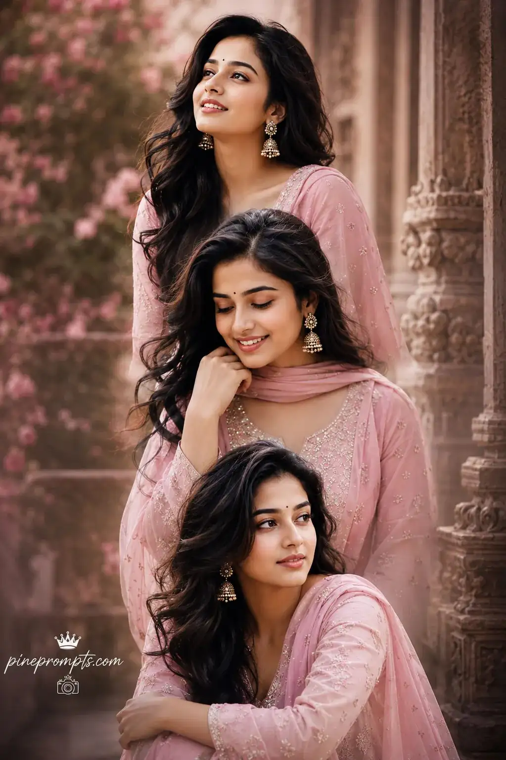 Cinematic Portrait Collage in Pastel Pink Salwar Suit — ChatGPT prompt | pineprompts.com