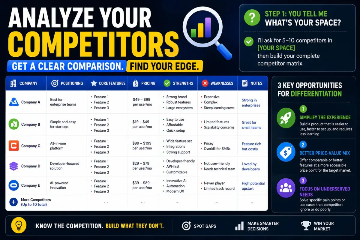 Competitor Analysis Matrix — ChatGPT prompt | pineprompts.com