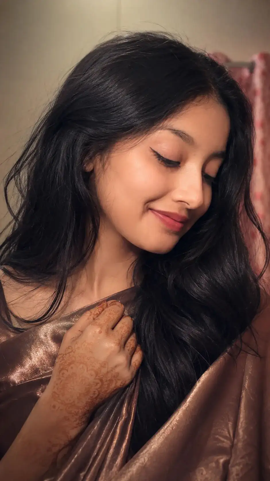 Cinematic Mehndi Portrait in Brown Saree — ChatGPT prompt | pineprompts.com