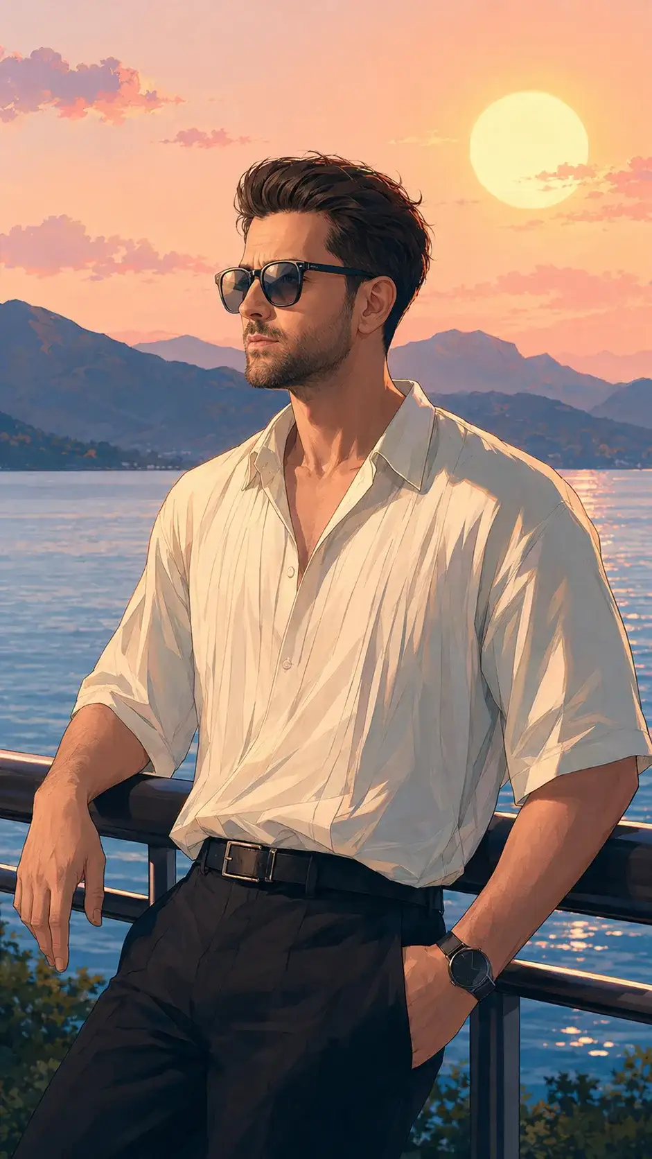 Sunset Horizon: Luxury Anime Editorial Portrait — ChatGPT prompt | pineprompts.com