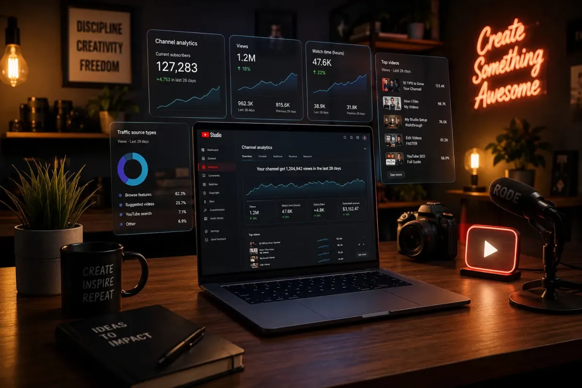 Creator Analytics Workspace — Midjourney prompt | pineprompts.com