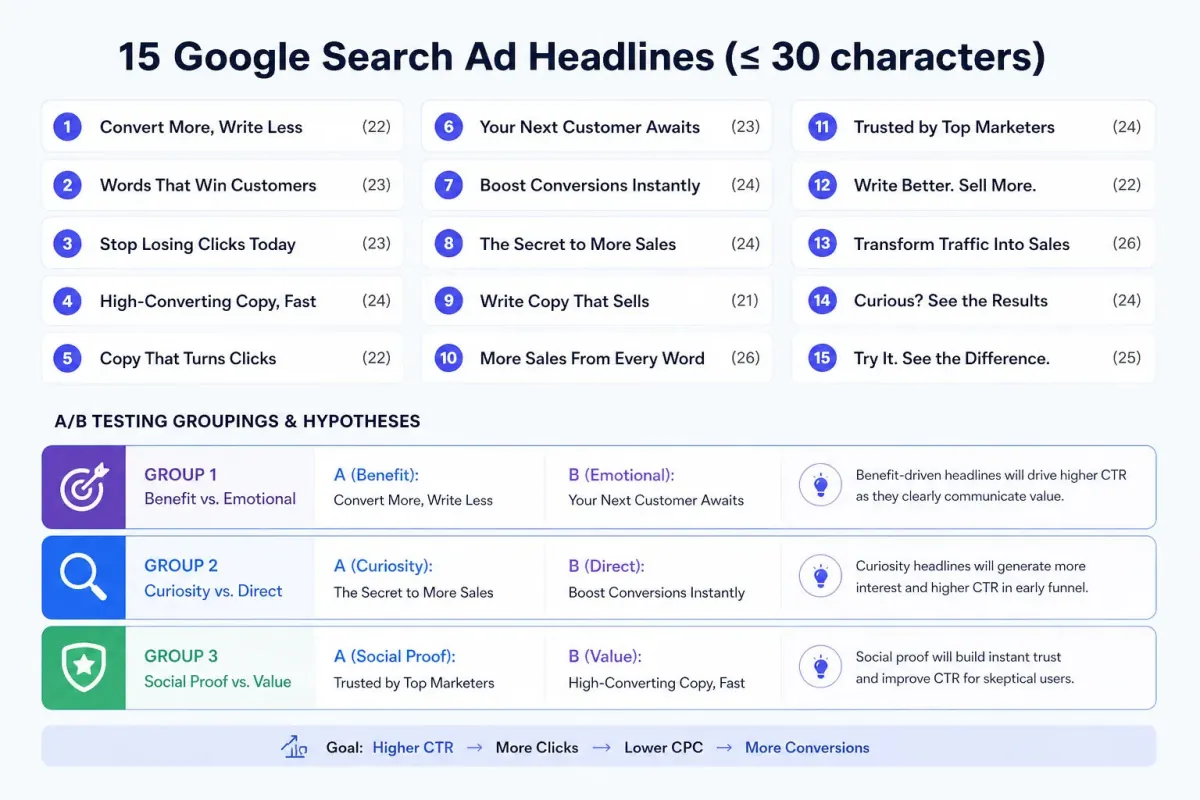 A/B Test Google Ads Headlines — ChatGPT prompt | pineprompts.com