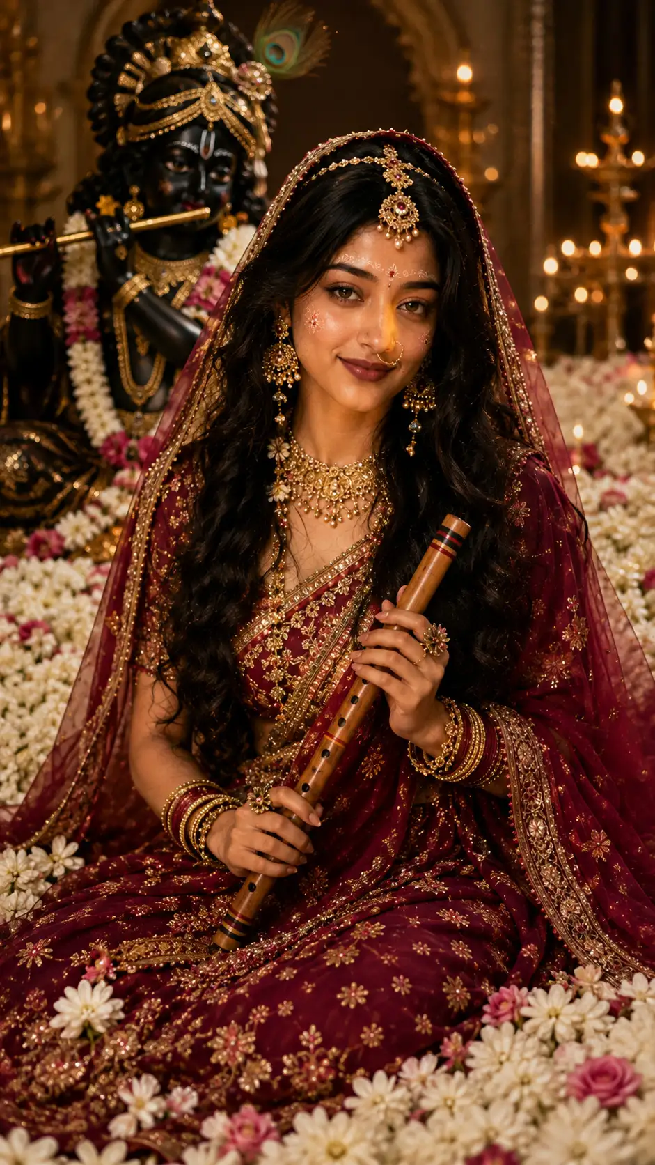 Radha with Krishna – Divine White-Flower Portrait — ChatGPT prompt | pineprompts.com
