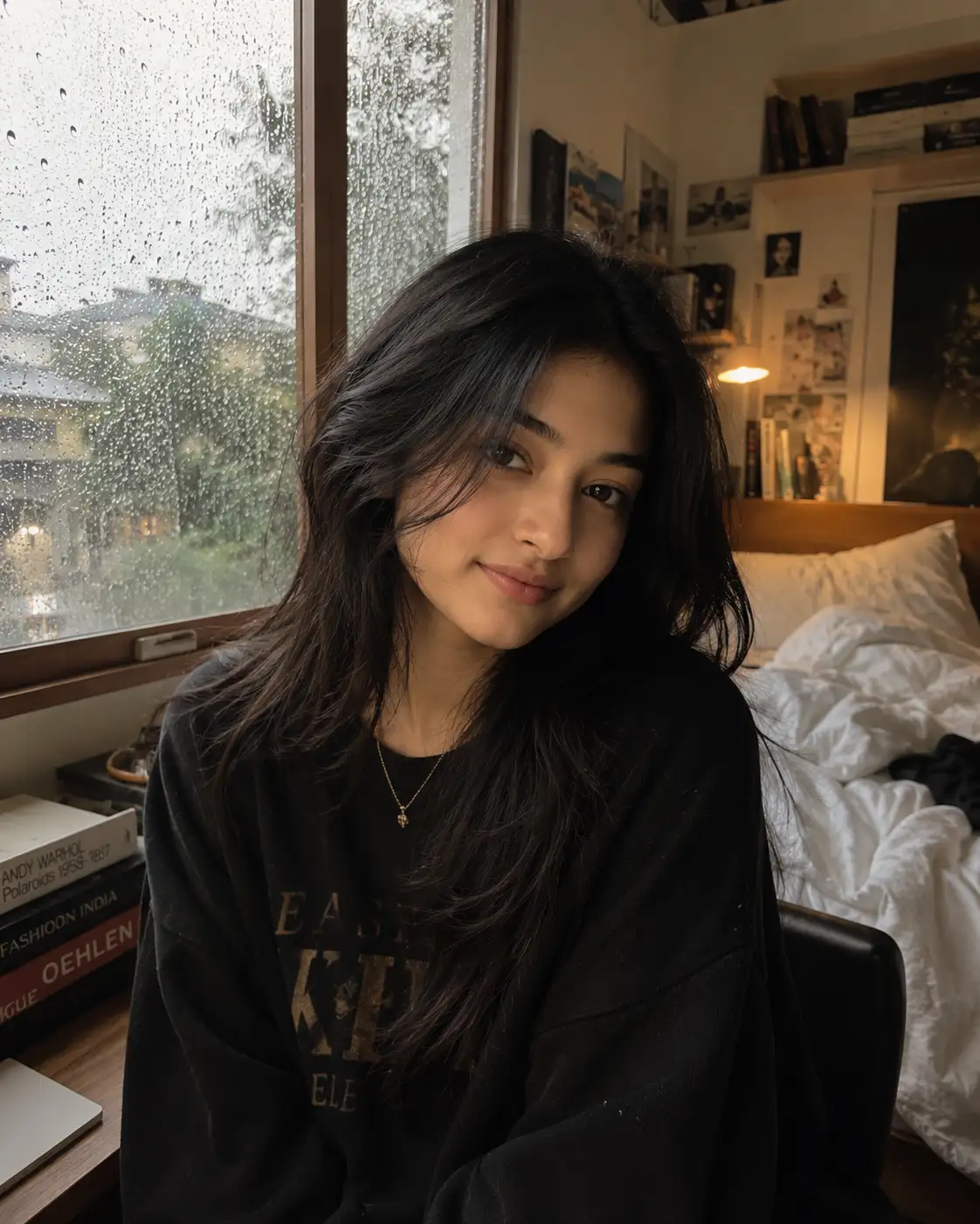 Rainy Day Cozy Bedroom Portrait — ChatGPT prompt | pineprompts.com