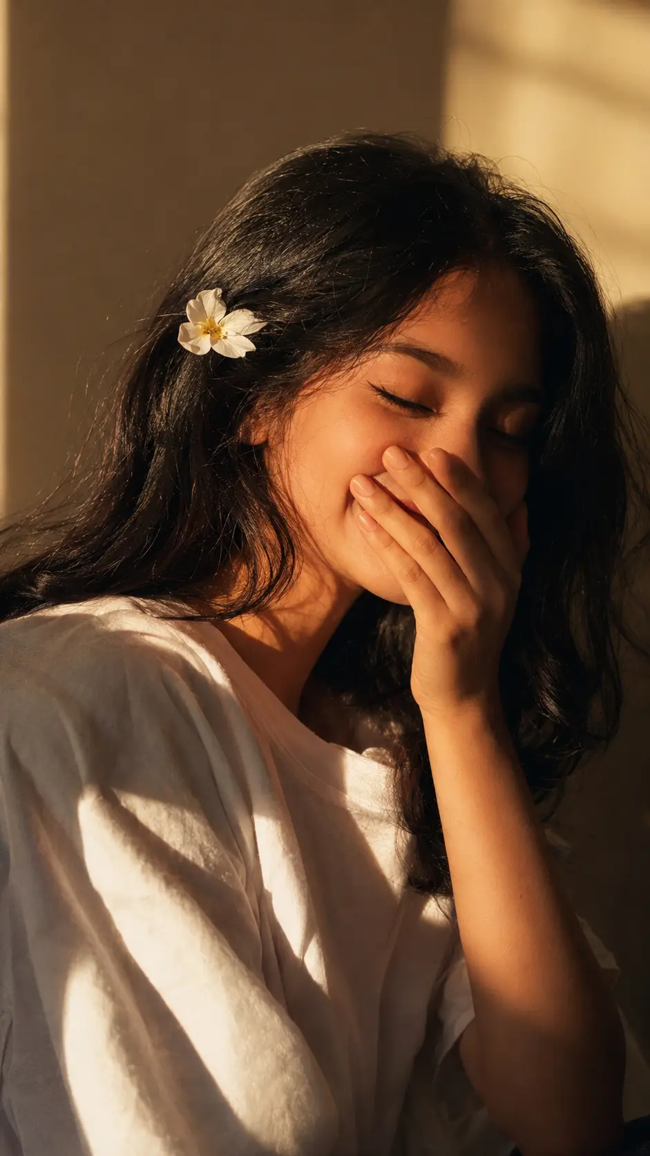 Shy Laugh Portrait with Perfect Face Identity — ChatGPT prompt | pineprompts.com