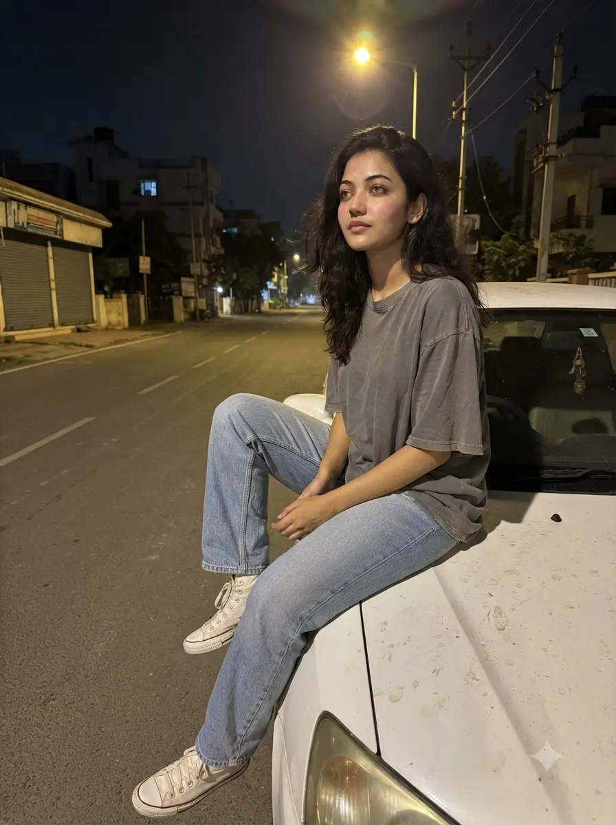 Sitting on Car Hood at 1:17AM – Quiet Night, City Empty — Gemini prompt | pineprompts.com