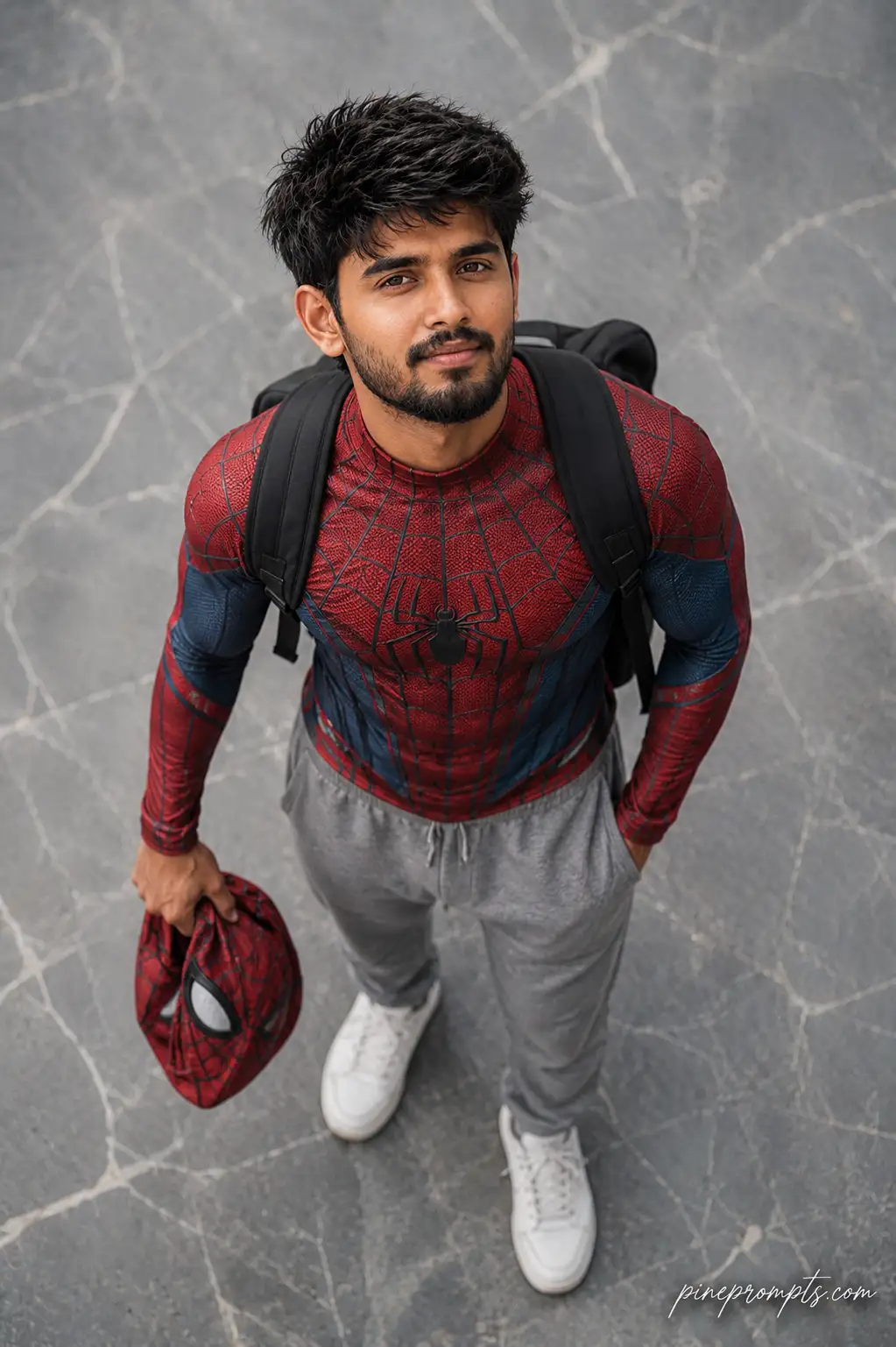 Spider-Man Inspired Overhead Portrait with Perfect Face Accuracy — ChatGPT prompt | pineprompts.com