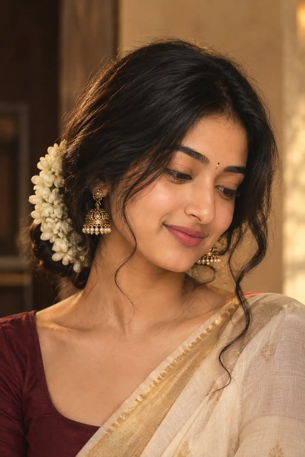 Traditional Jasmine Gajra Portrait — Indian Beauty — ChatGPT prompt | pineprompts.com