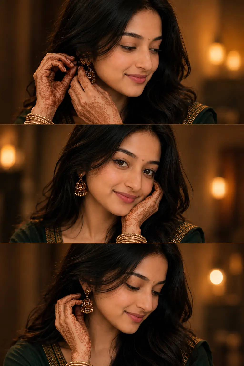 Traditional Portrait Collage with Mehendi & Jhumkas — ChatGPT prompt | pineprompts.com
