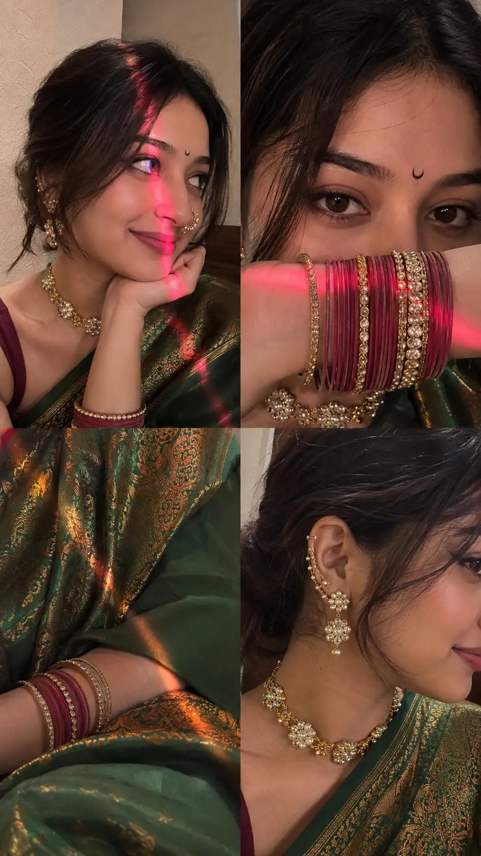 Ultra-Realistic Traditional Saree Selfie Collage with Red LED Light