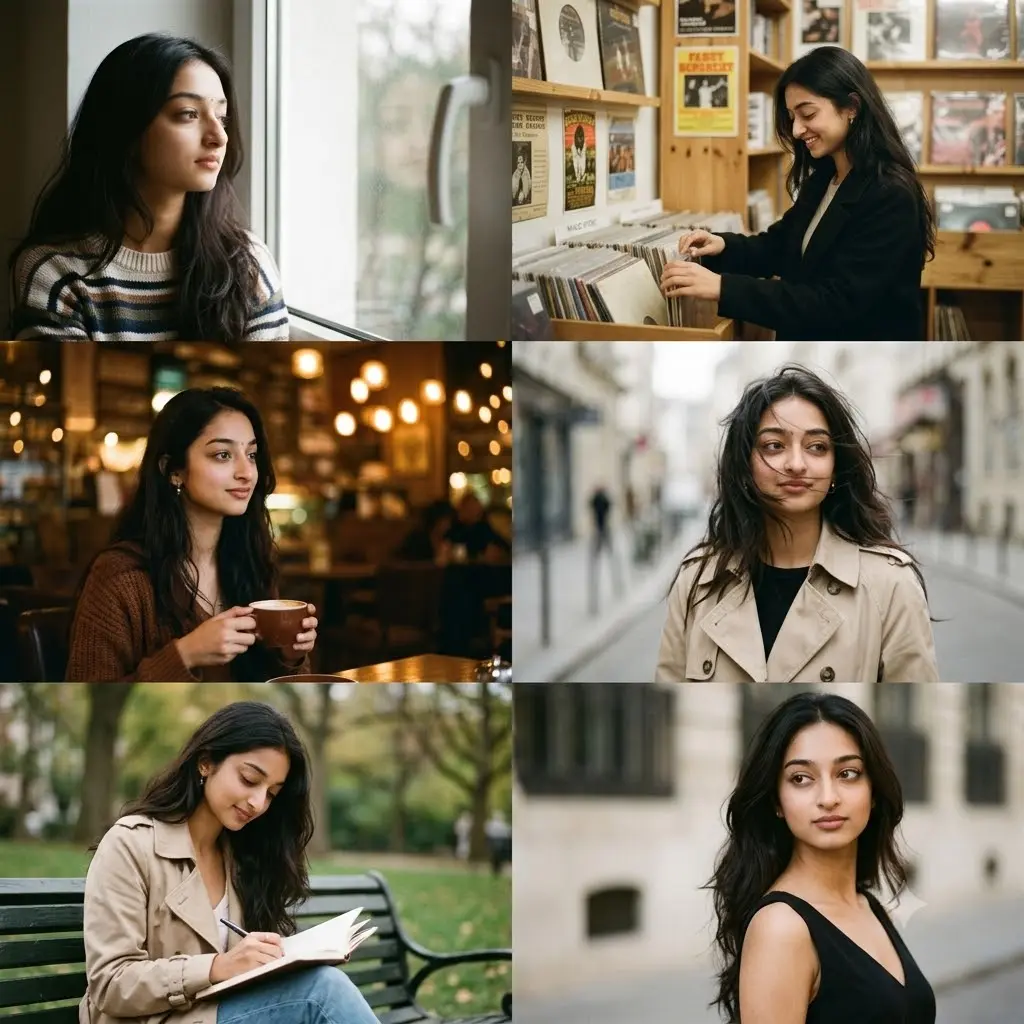 Vintage 35mm Film Collage – Six Candid Moments of an Asian Woman — Gemini prompt | pineprompts.com