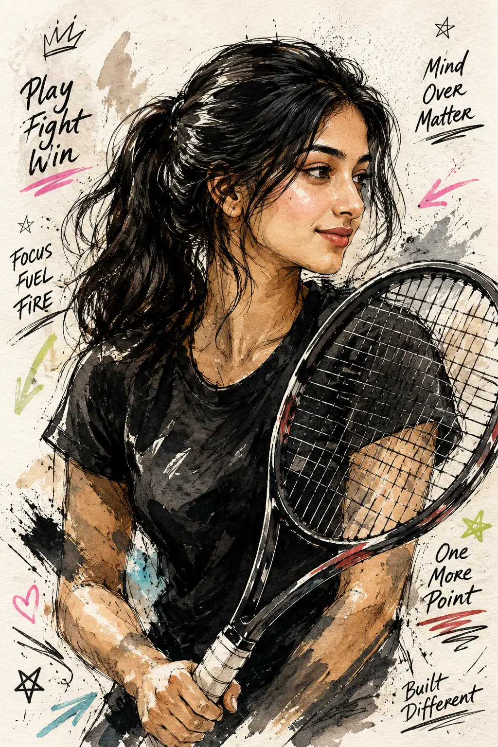 Watercolor Tennis Editorial – Hand-Painted Sports Portrait